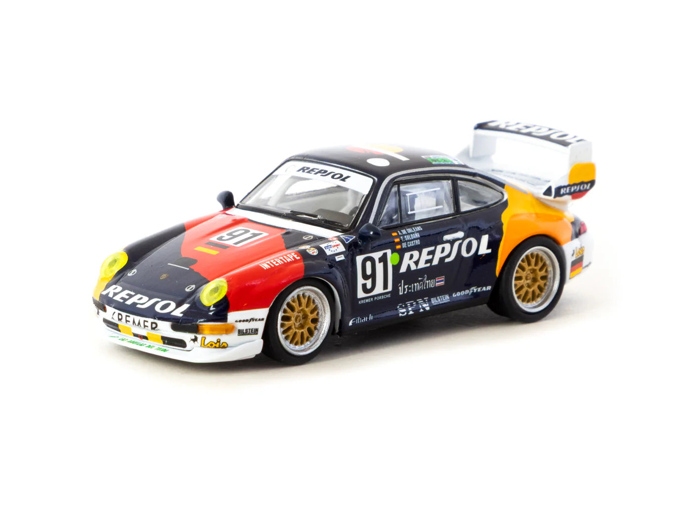 Tarmac Works x Schuco 1/64 Porsche 911 GT2 24h LE MANS 1995 #91 - COLLAB64 Blue - T64S-004-REP - Damaged Box