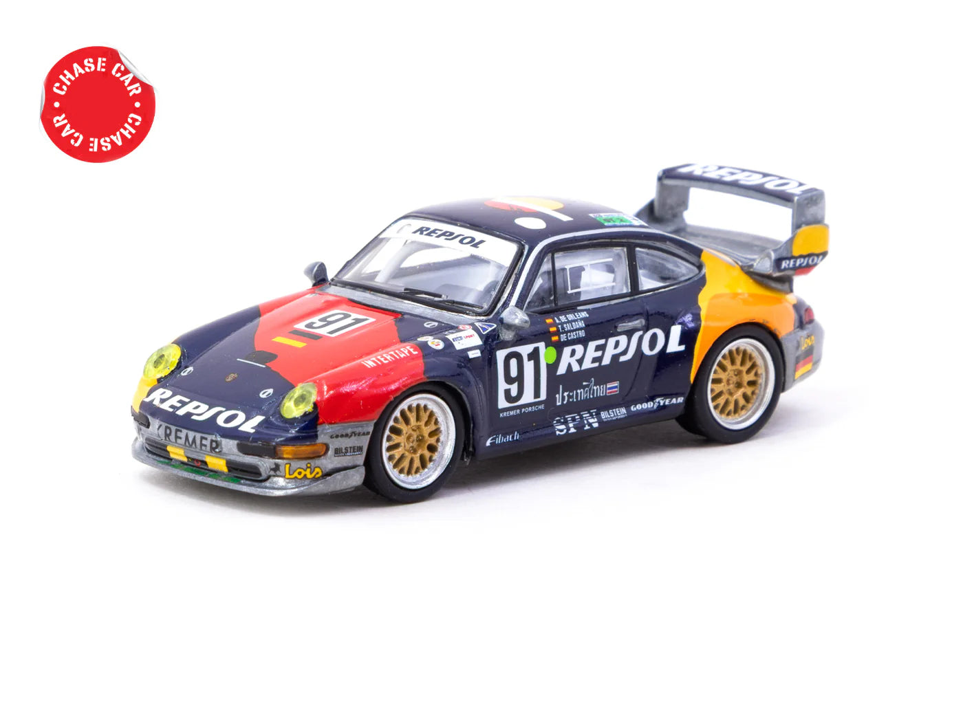 *Chase* Tarmac Works x Schuco 1/64 Porsche 911 GT2 24h LE MANS 1995 #91 - COLLAB64 Blue - T64S-004-REP - Damaged Box