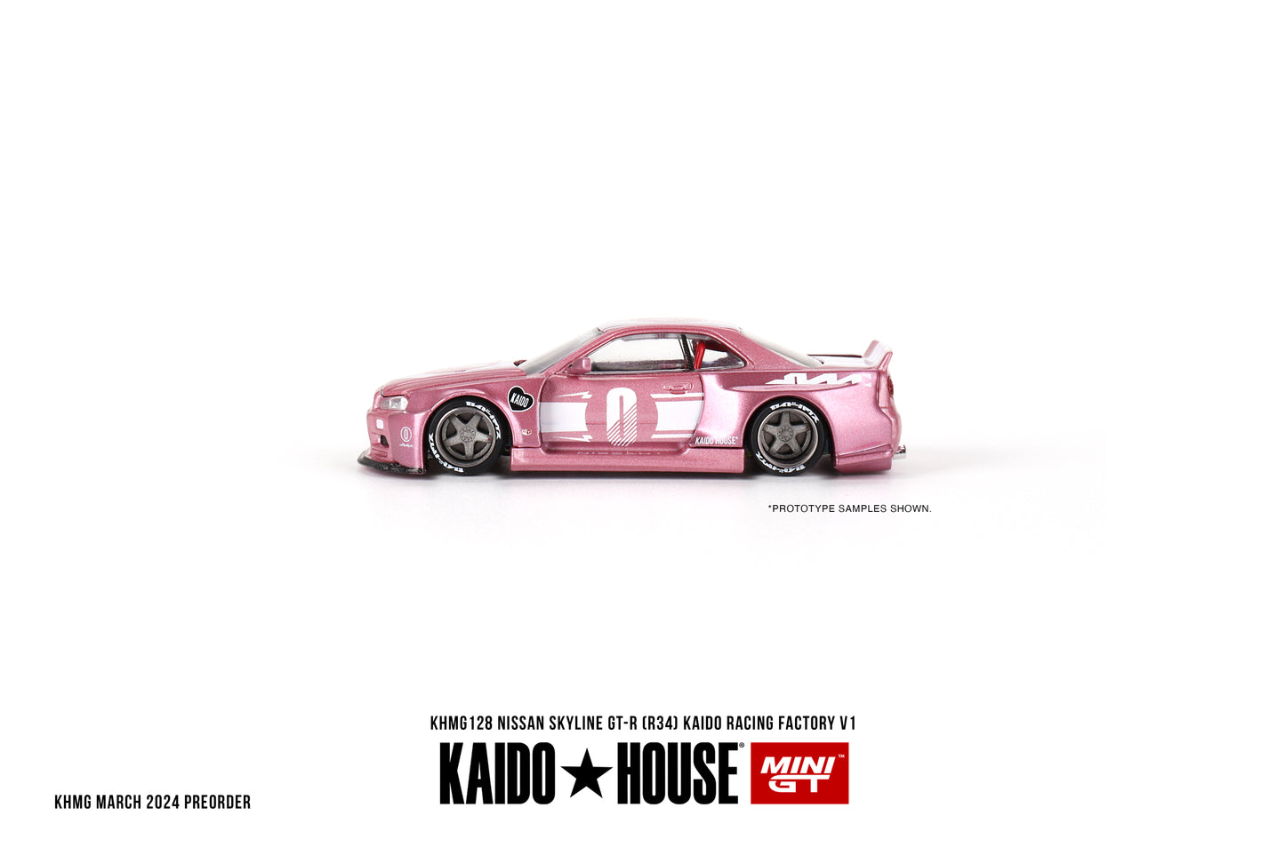 Mini GT x Kaido House 1/64 Nissan Skyline GT-R (R34) Kaido Racing Factory V1 Pink