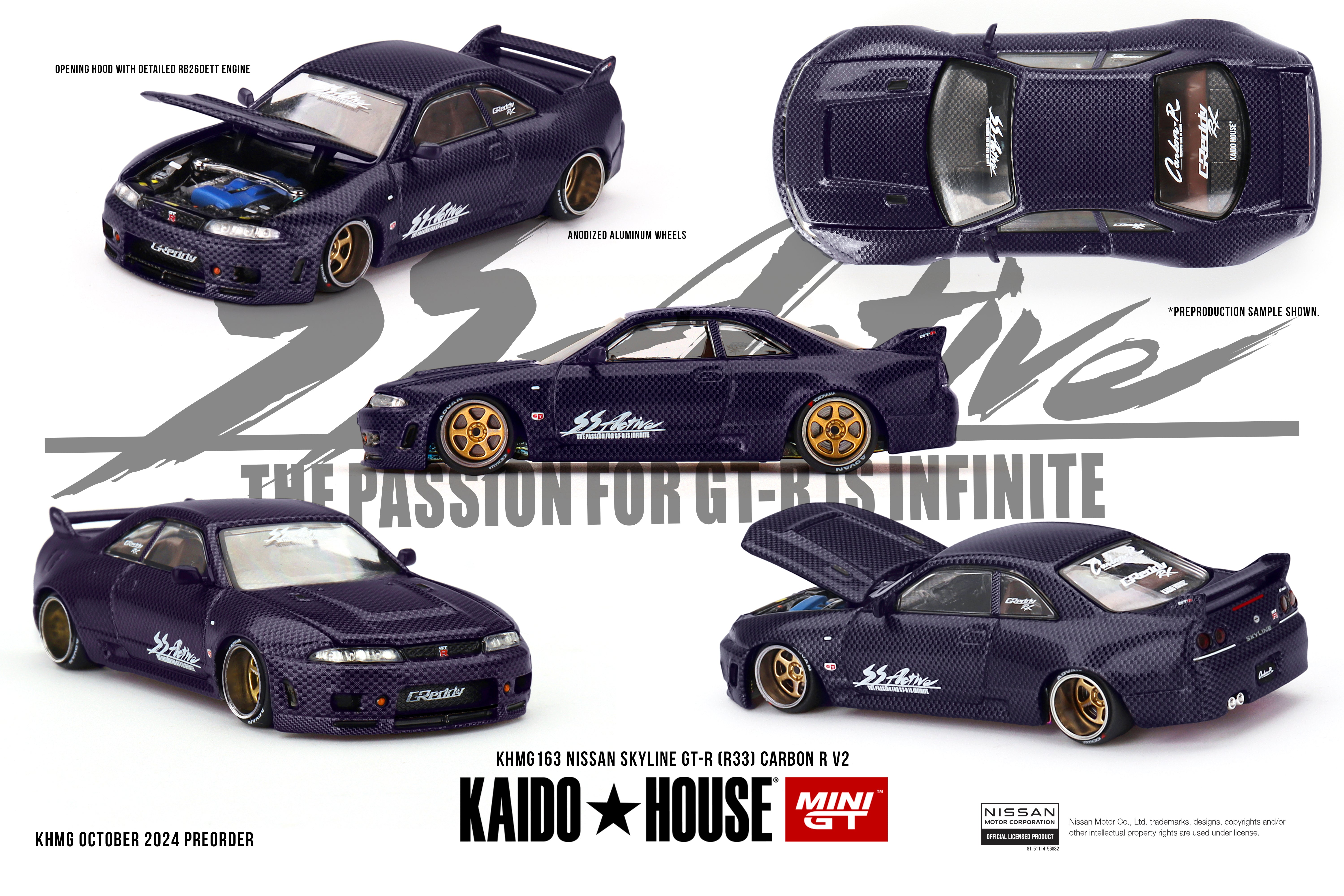 Mini GT x Kaido House 1/64 Nissan Skyline GT-R (R33) Active Carbon