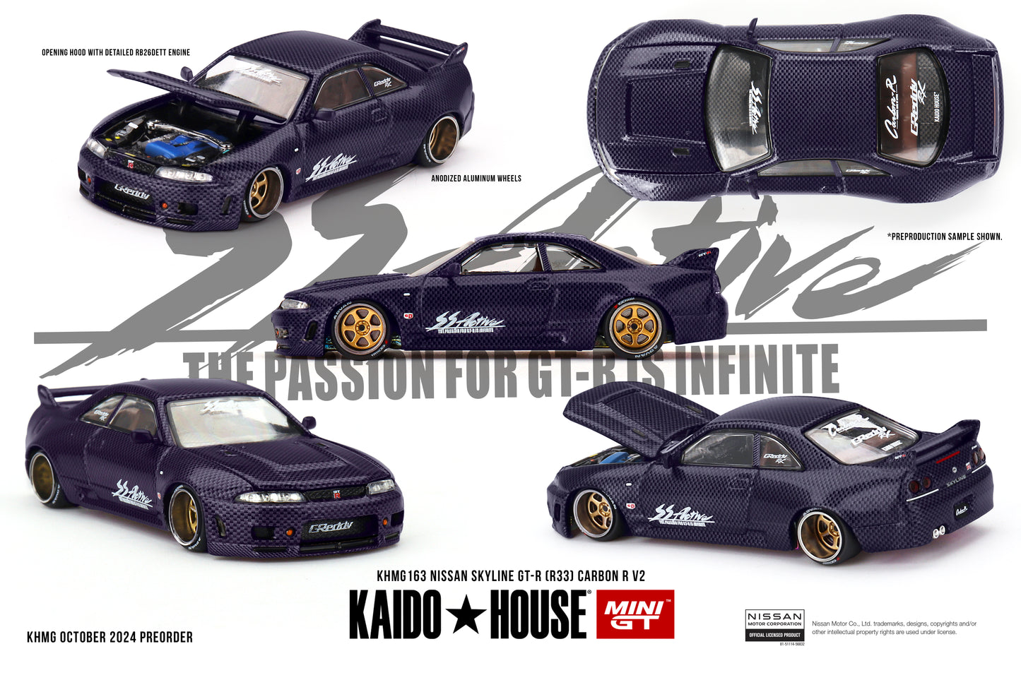 Mini GT x Kaido House 1/64 Nissan Skyline GT-R (R33) Active Carbon R V2 Purple
