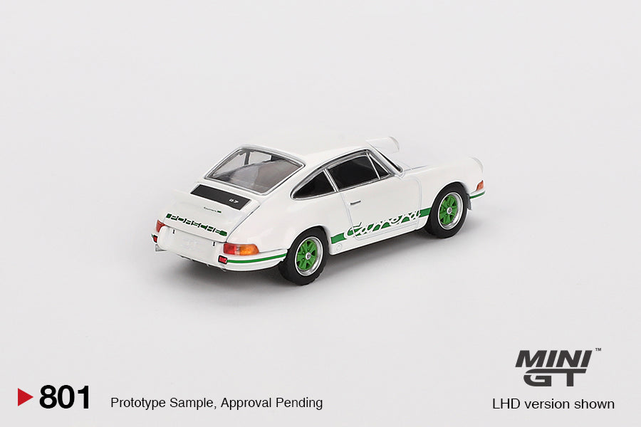 Mini GT 1/64 Porsche 911 Carrera RS 2.7 Grand Prix White With Green Livery White