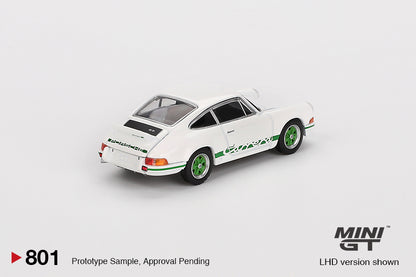 Mini GT 1/64 Porsche 911 Carrera RS 2.7 Grand Prix White With Green Livery White