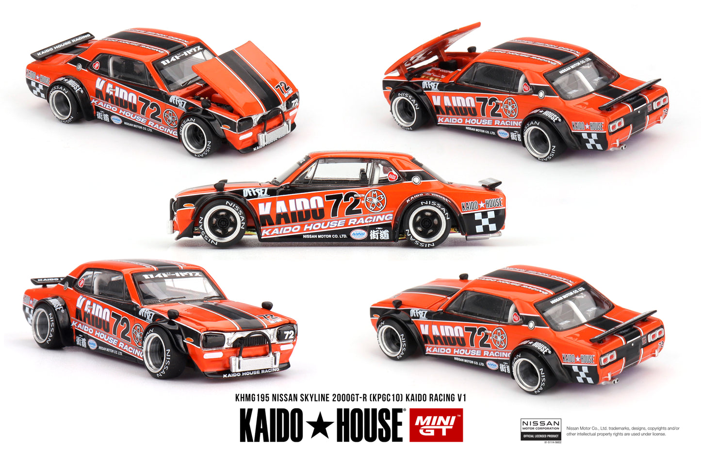 Mini GT x Kaido House 1/64 Nissan Skyline 2000GT-R (KPGC10) Kaido Racing V1 Red & Black - KHMG195