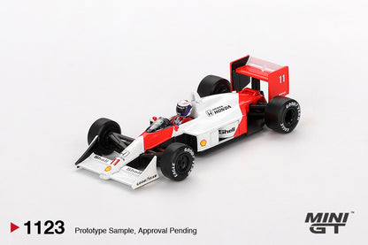 Mini GT 1/64 McLaren MP4/4 #11 1988 Japanese Grand Prix 2nd Place Alain Prost White/ Red - MGT01123