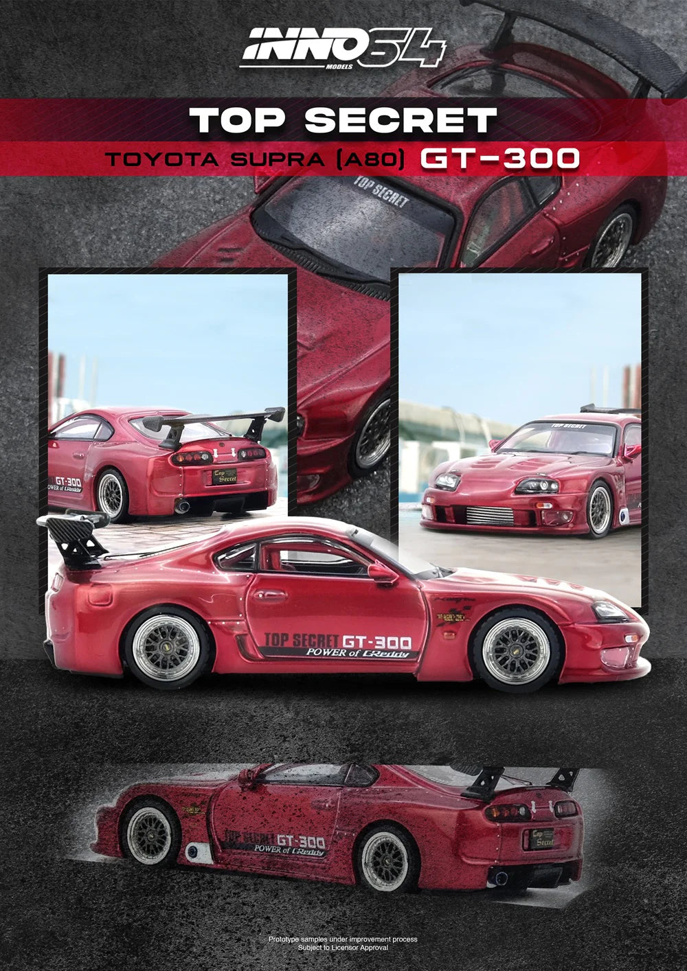 Inno64 1/64 Toyota Supra (A80) Top Secret GT300 Red - IN64- A80TS-RED - Damaged Box