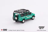 Mini GT 1/64 Land Rover Defender 110 1985 County Station Wagon Trident Green