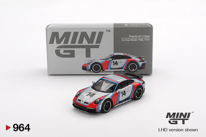 Mini GT 1/64 Porsche 911 Dakar Ice Grey Metallic "Rally 1978"  Red & Grey - MGT00964 - Damaged Box