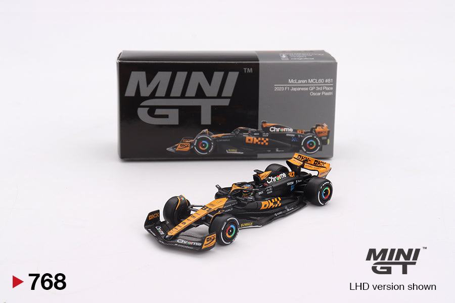 Mini GT 1/64 McLaren MCL60 #81 2023 F1 2023 Japanese GP 3rd Place Oscar Piastri Black & Orange