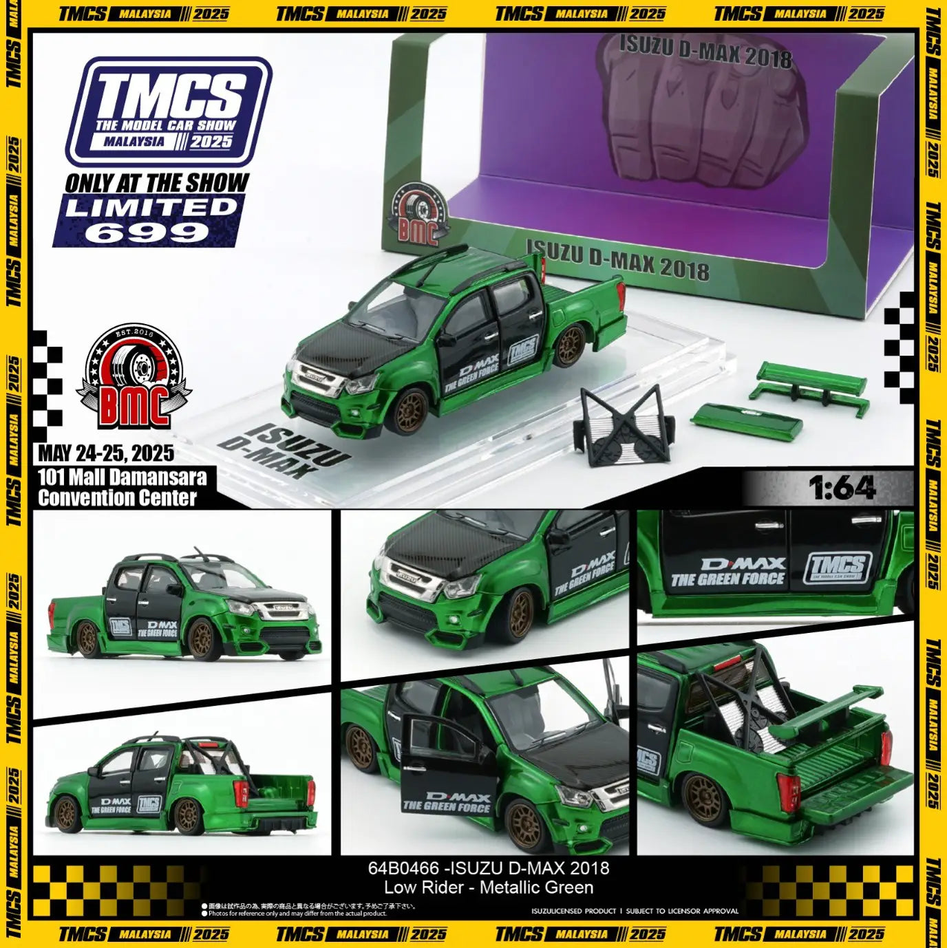BM Creations 1/64 Malaysia Exclusive Isuzu D-Max 2018 Low Rider Metallic Green (TMCS2025) - 64B0466
