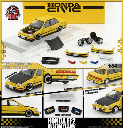 BM Creations 1/64 Honda Civic EF2 Custom Yellow - 64B0470