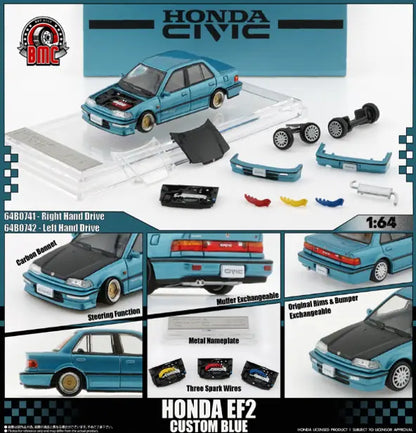 BM Creations 1/64 Honda Civic EF2 Custom Blue - 64B0472