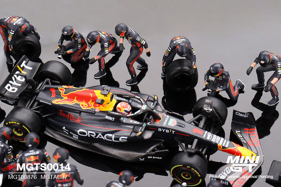 Mini GT 1/64 Oracle Red Bull Racing RB19 #1  Max Verstappen  2023 F1  2023 Japanese Grand Prix Pit Crew Set Black - MGTS0014