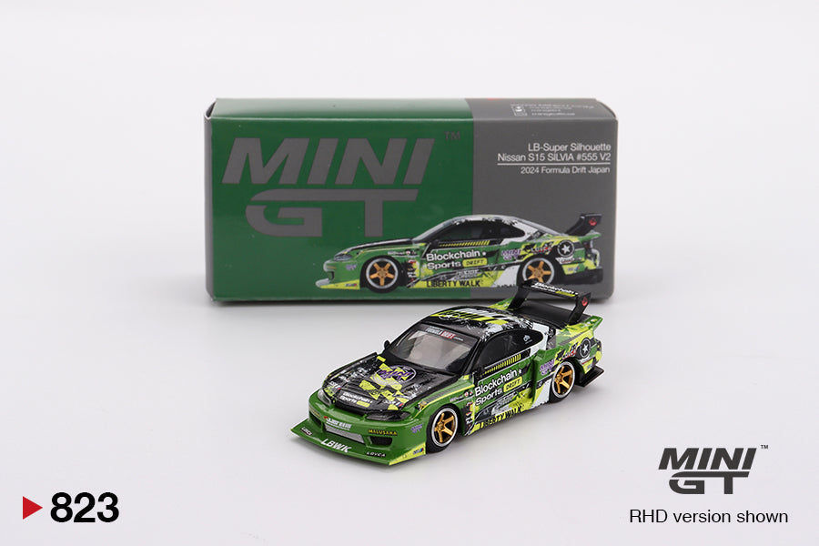 Nissan Silvia S15 ミニカー 1/64 カーボングリーン Mini GT 1/64 LB-Super Silhouette Nissan S15 SILVIA #555 V2 2024