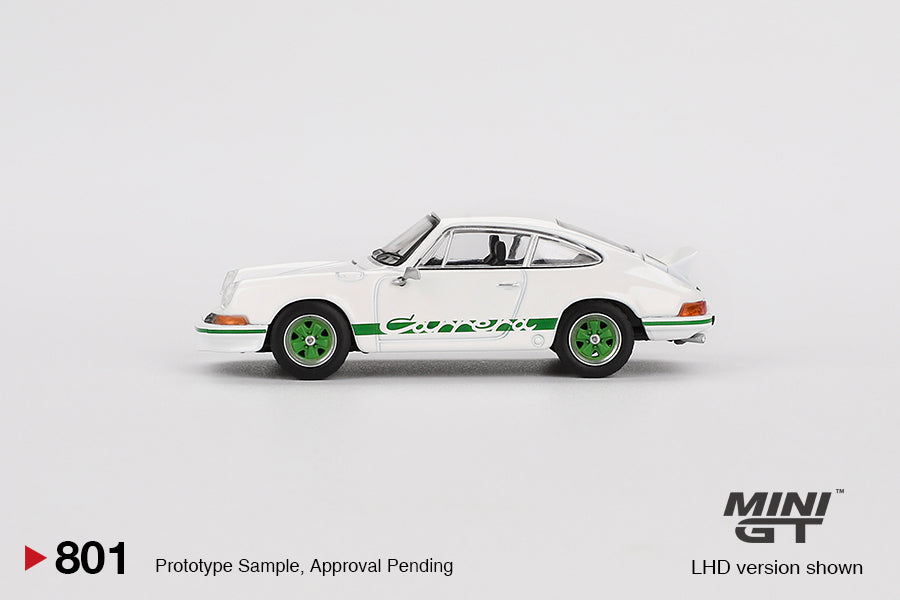 Mini GT 1/64 Porsche 911 Carrera RS 2.7 Grand Prix White With Green Livery White