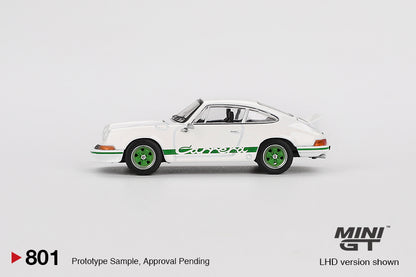 Mini GT 1/64 Porsche 911 Carrera RS 2.7 Grand Prix White With Green Livery White