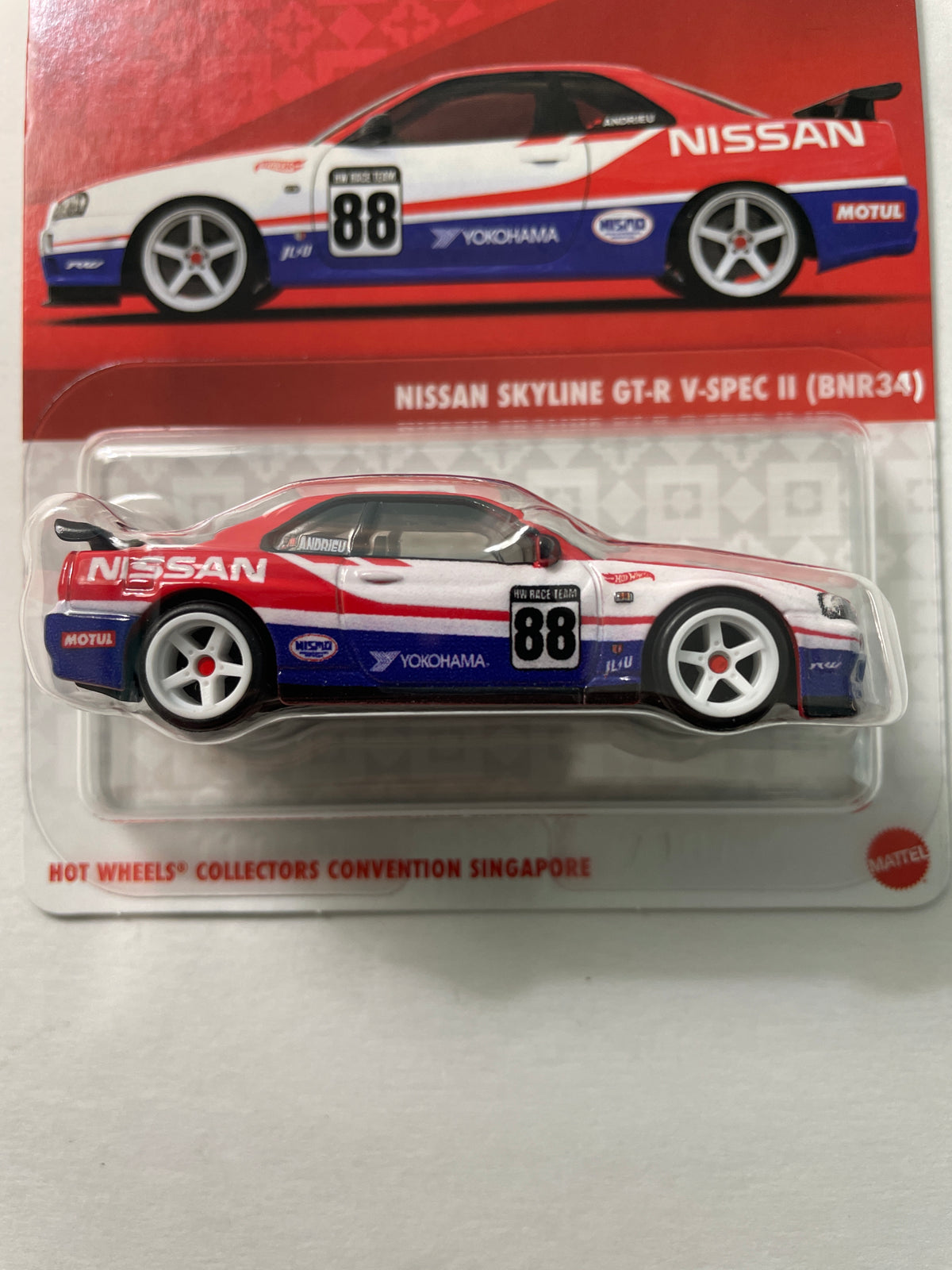 Hot Wheels 1/64 1st Annual Collectors Convention Singapore 2026 Nissan Skyline GT-R V-Spec II (BNR34) #599 Red / Blue - JKC12-0910