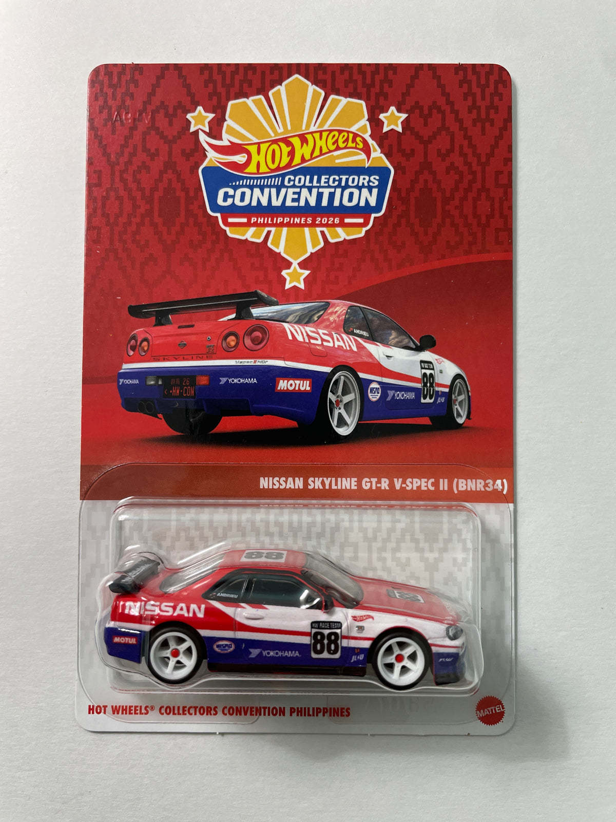Hot Wheels 1/64 Collectors Convention Philippines 2026 Nissan Skyline GT-R V-Spec II (BNR34) #710 Red/ Blue - JKC11-0910