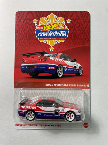 Hot Wheels 1/64 Collectors Convention Philippines 2026 Nissan Skyline GT-R V-Spec II (BNR34) #710 Red/ Blue - JKC11-0910