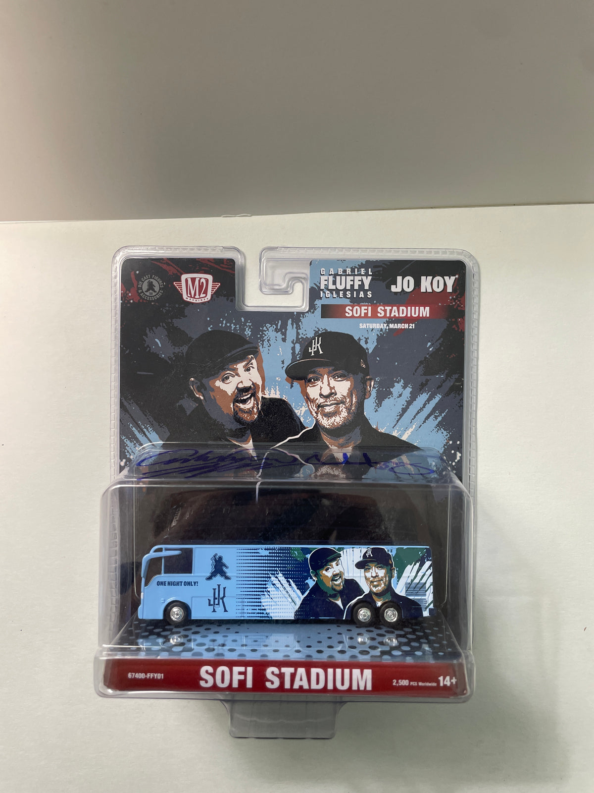 M2 Machines 1/64 Gabriel Fluffy Iglesias JO KOY Sofi Stadium Autographed Box Blue - 67400