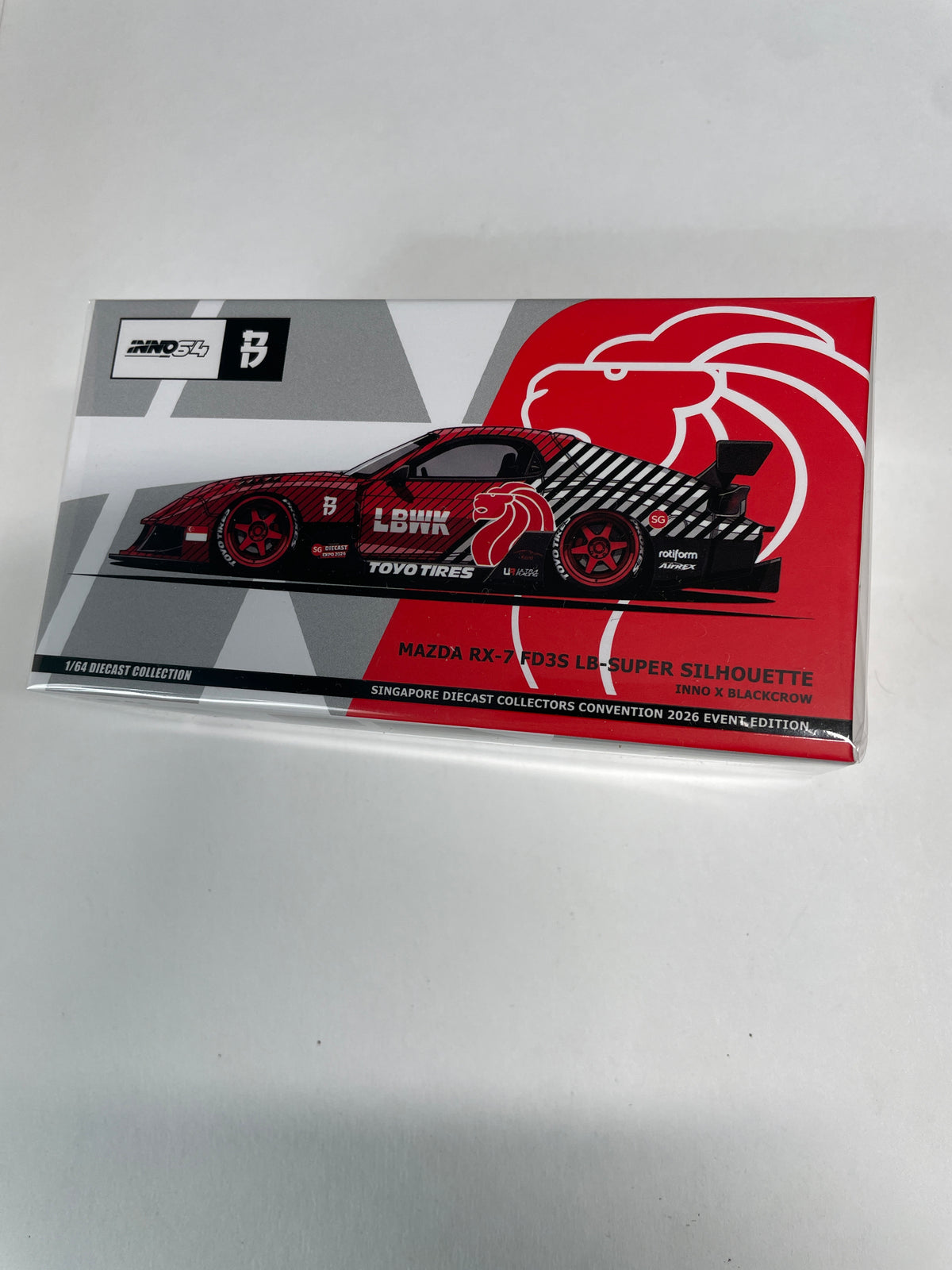 Inno64 1/64 Singapore Diecast Collectors Convention 2026 Mazda RX-7 FD3S LB-Super Silhouette INNO X Blackcrow Red - IN64-LBWKRX7-15-SDCC26