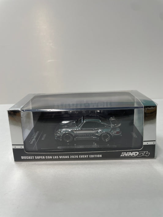 Inno64 1/64 Diecast Super Con Las Vegas 2026 Event Edition RWB Porsche 930 Chrome Silver - IN64-RWB930-DSCLV26