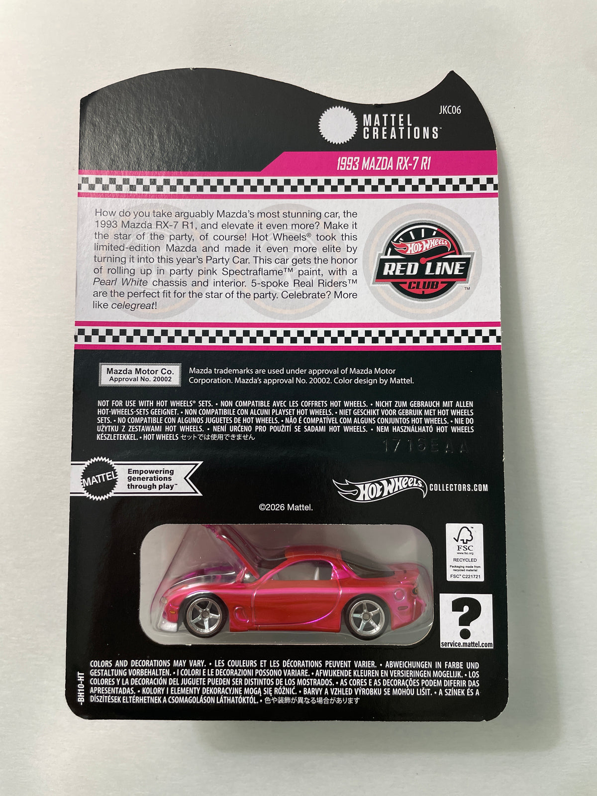 Hot Wheels 1/64 RLC 2026 Club exclusive 1993 Mazda RX-7 R1 Pink - JKC06