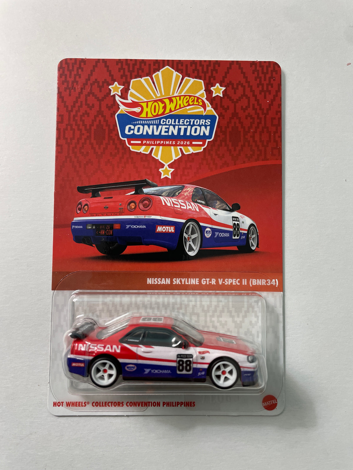 Hot Wheels 1/64 Collectors Convention Philippines 2026 Nissan Skyline GT-R V-Spec II (BNR34) #601 Red/ Blue - JKC11-0910