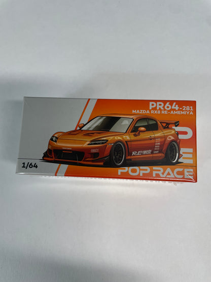 Pop Race 1/64 Mazda RX8 RE-Amemiya Widebody Chrome Orange - PR64-0281