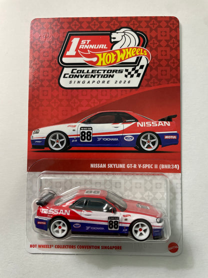 Hot Wheels 1/64 1st Annual Collectors Convention Singapore 2026 Nissan Skyline GT-R V-Spec II (BNR34) #599 Red / Blue - JKC12-0910