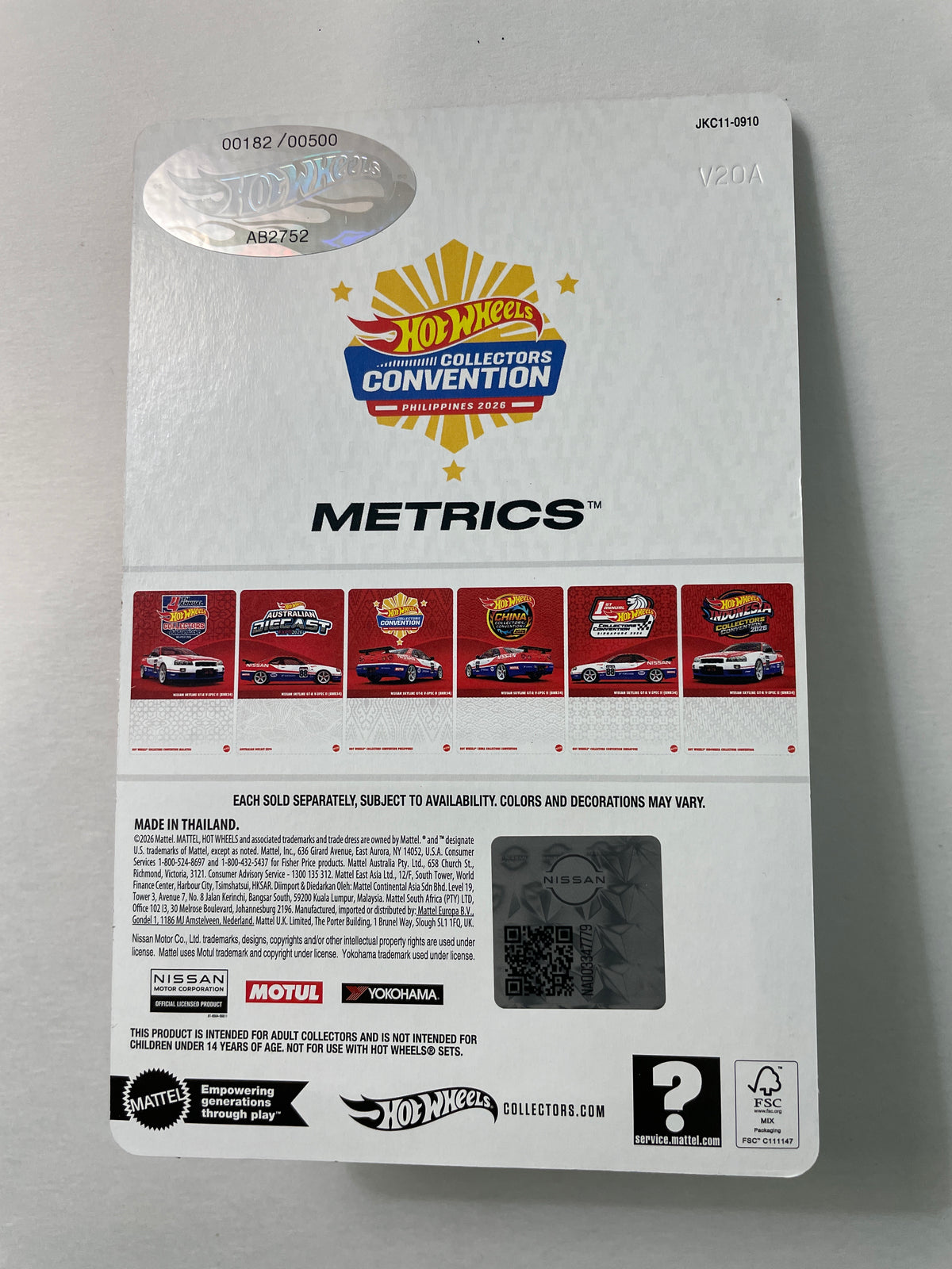 Hot Wheels 1/64 Collectors Convention Philippines 2026 Set Of 2 Nissan Skyline GT-R V-Spec II (BNR34) #182 Red/ Blue - JKC11-0910