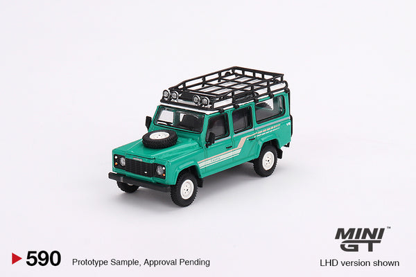 Mini GT 1/64 Land Rover Defender 110 1985 County Station Wagon Trident Green