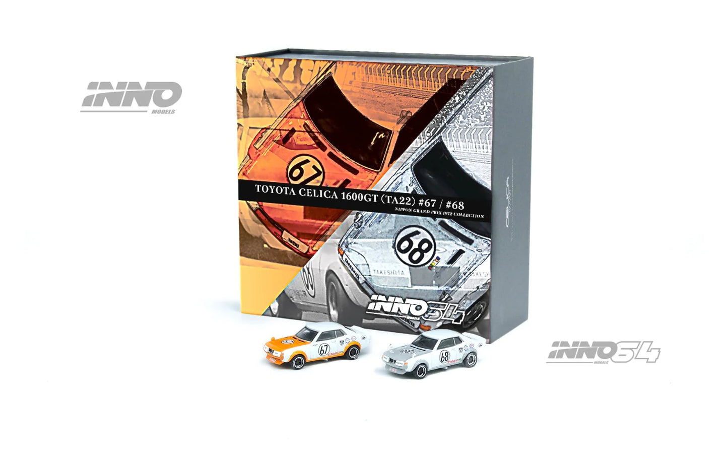 Inno64 1/64 Toyota Celica 1600GT (TA22) #67- #68 Nippon Grand Prix 1972 (2 Car Set)