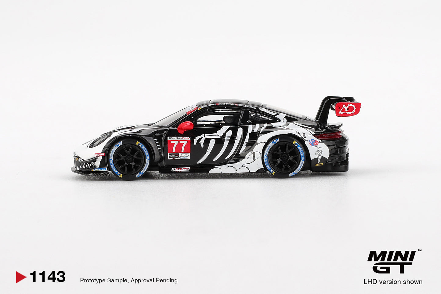 Mini GT 1/64 Porsche 911 GT3 R #77 2025 IMSA Petit Le Mans AO Racing Black & White - MGT01143-BL