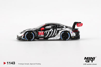 Mini GT 1/64 Porsche 911 GT3 R #77 2025 IMSA Petit Le Mans AO Racing Black & White - MGT01143-BL