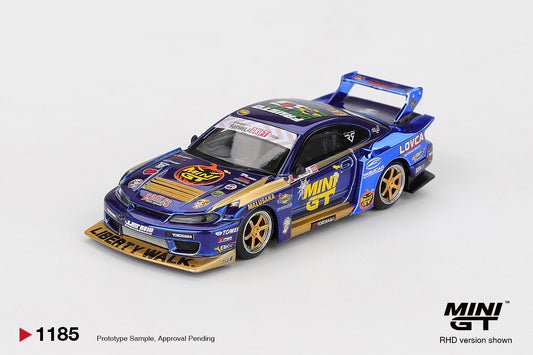 Mini GT 1/64 Nissan LB-Super Silhouette S15 SILVIA #555 Team MINI GT Liberty Walk 2025 Formula Drift Halloween Special Blue - MGT01185