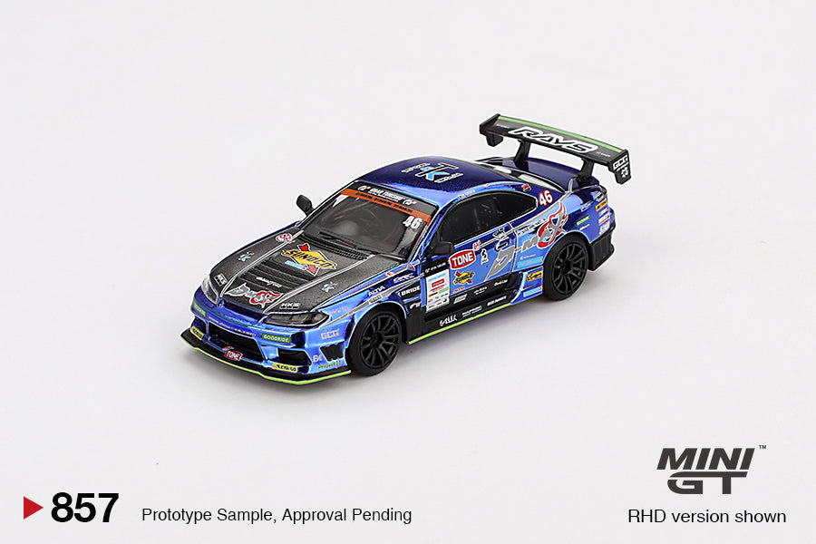 Mini GT 1/64 Nissan Silvia (S15) D-MAX #46 2023 D1 Grand Prix D-MAX Racing Blue - MGT00857-BL