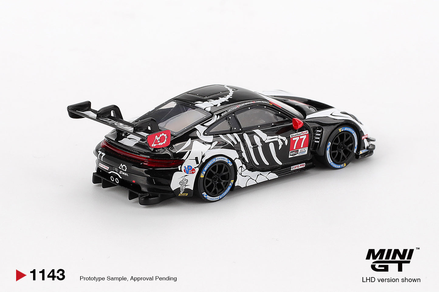 Mini GT 1/64 Porsche 911 GT3 R #77 2025 IMSA Petit Le Mans AO Racing Black & White - MGT01143-BL