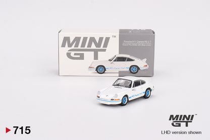 Mini GT 1/64 Porsche 911 Carrera RS 2.7 Grand Prix White with Blue Livery