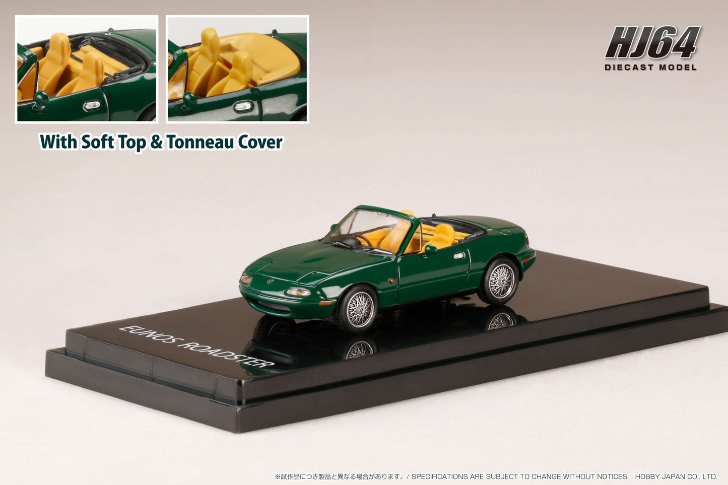 Hobby Japan 1/64 Eunos Roadster (NA6CE) V-Special Genuine Options Wheel w/ Tonneau Cover Neo Green