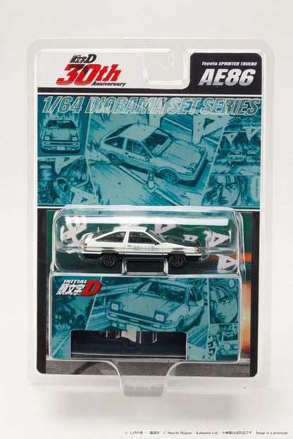 Hobby Japan 1/64 Toyota Sprinter Trueno AE86 Initial D Diorama Set Series Takumi Fujiwara Vs Tomoyuki Tate White & Black - HJDMD001B