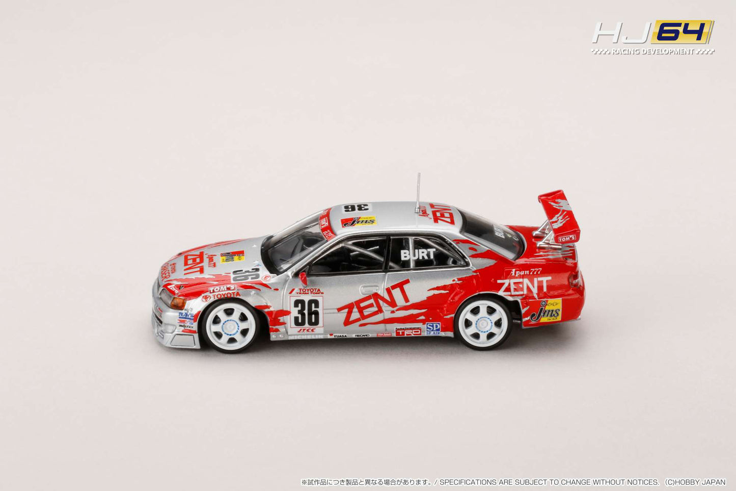 Hobby Japan 1/64 Toyota ZENT TOM'S Chaser (#36) 1998 JTCC Red & Silver