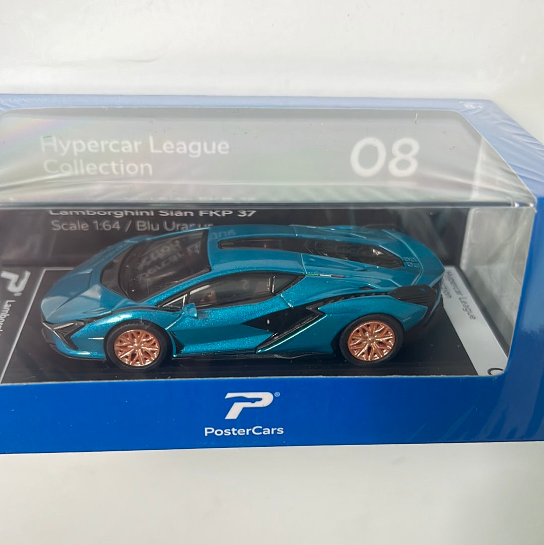 PosterCars 1/64 Lamborghini Sián FKP 37 Blu Uranus Hypercar League Collection