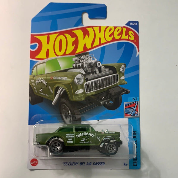 Hot Wheels 1/64 ‘55 Chevy Bel Air Gasser Triassic-Five green - Damaged Card