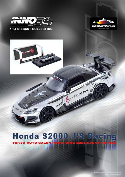 Inno64 1/64 Honda S2000 J'S Racing Tokyo Auto Salon Hong Kong 2025 Event Edition Chrome Silver - IN64-S2000JS-TASHK25