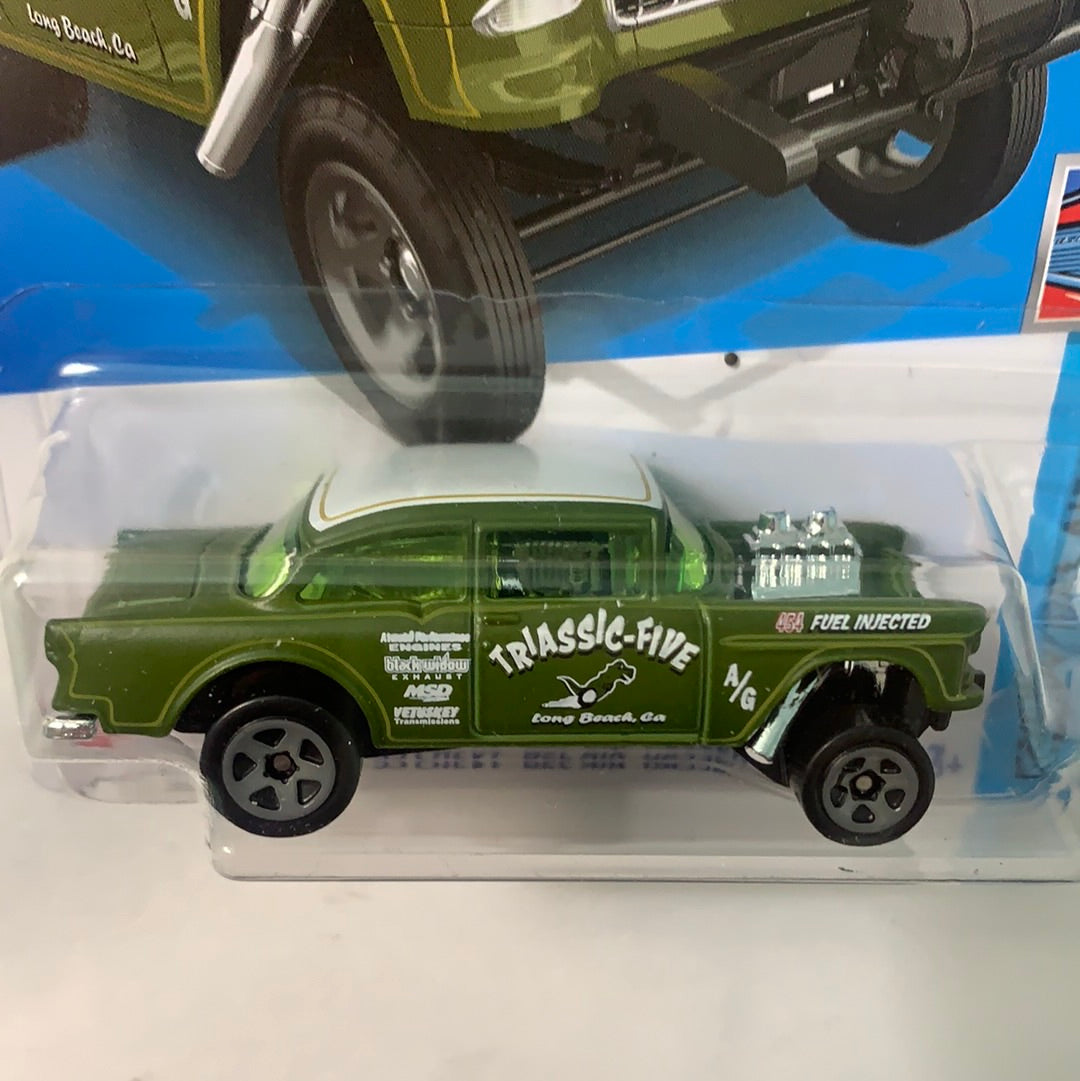 Hot Wheels 1/64 ‘55 Chevy Bel Air Gasser Triassic-Five green - Damaged Card