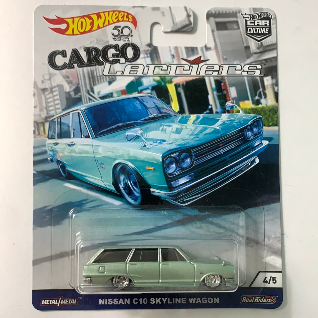 Hot Wheels Car Culture Cargo Carriers Nissan C10 Skyline Wagon Green - Damaged Box