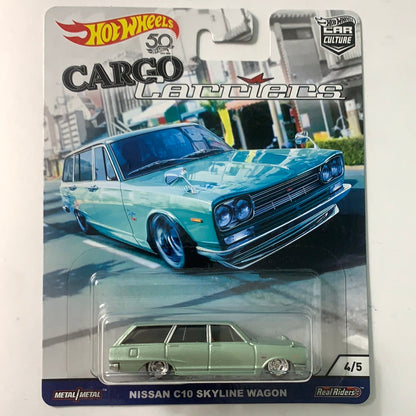 Hot Wheels Car Culture Cargo Carriers Nissan C10 Skyline Wagon Green - Damaged Box