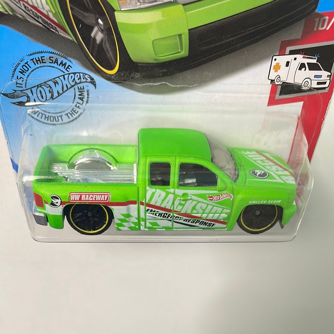 Hot Wheels 1/64 Treasure Hunt Chevy Silverado Green - Damaged Box