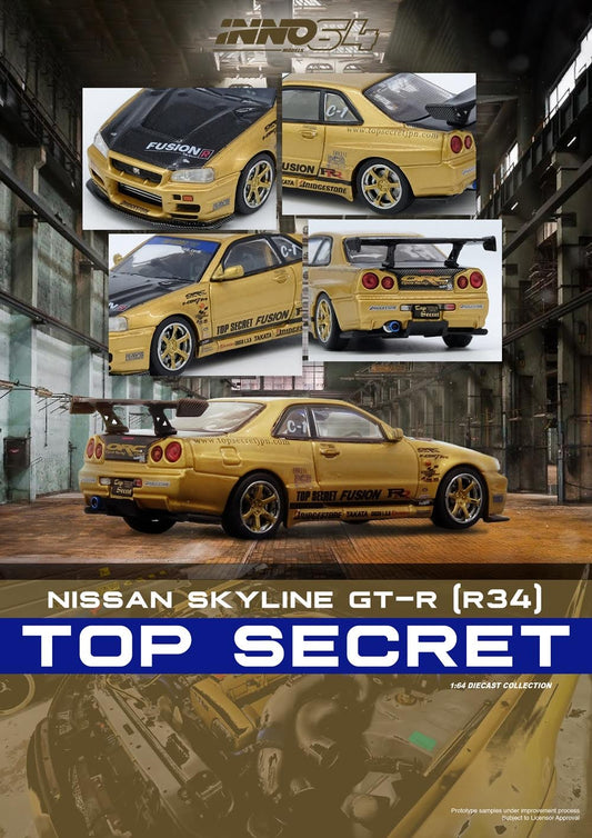 Inno64 1/64 Top Secret (R34) Nissan GT-R Gold